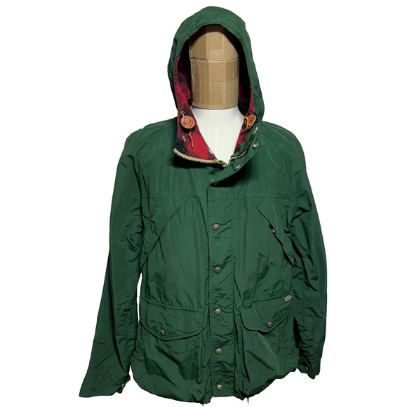Polo Ralph Lauren Field Coat Parka Mens Large Green Full Zip Snap Plaid Jacket - Picture 1 of 12